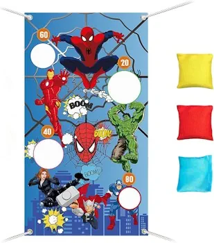 Oirigaga Wurfspiel Banner Kinder, Outdoor Werfen Spiel Set mit 3 Bohnen Säcke, Säckchen Toss Spiel für Geburtstag Party, Cartoon Anime Sitzsack Spiel Kit für Draussen Garten Draußen Sommer Strand