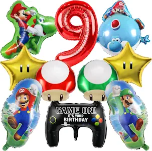 OSOFREE 10 Stück Supe Mari Geburtstagsdeko 9 Jahre Junge, Supe Mari Luftballons Deko, Folienballon Set, Geburtstag Party Deko Ballons Set für Kinder