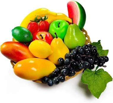 Packung mit künstlichen Früchten, gefälschte Früchte für die Inneneinrichtung, Party-Chirstmas-Dekortierung, Fruchtmodel für Fotoshooting, gefälschte Erdbeere, Mango, Bananen. Insgesamt 14 Stück / Set