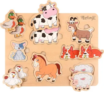 Pikatoyz Puzzle ab 1 Jahr, 2 3 Jahre. Holzspielzeug mit Tieren vom Bauernhof. Kinderpuzzle Holzpuzzle in Form eines Steckpuzzle. Montessori Spielzeug in Form eines Steckspiel