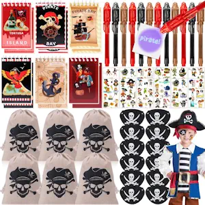 Piraten Mitgebsel Kindergeburtstag Pirate Give Aways Gastgeschenk Kindergeburtstag mit Kordelzugbeutel Zauberstift Notizblöcke Augenklappe Party Mitbringsel Pinata Füllung Junge Pirat Deko