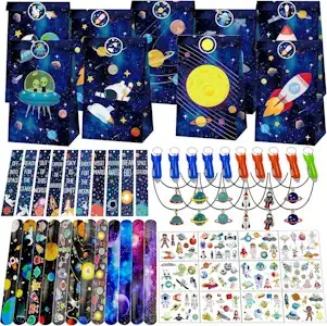 PQKL-party Weltraum Mitgebsel, Weltraum Kindergeburtstag, Astronauten Geburtstag, Weltraum Geschenktüten, Halsketten, Schlüsselanhänger, Schnapparmband, Tattoos Aufkleber, Lesezeichen