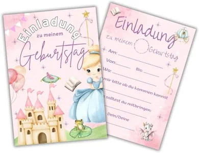 Prinzessin Einladungskarten Kindergeburtstag – 12er Set | Zauberhafte Einladung für Mädchen & Jungen | 350g Papier | Perfekt für Märchen- Party & königliche Geburtstagsfeiern (Prinzessin) 