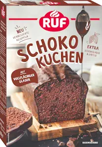 RUF Schokokuchen, Backmischung für einen Kastenkuchen aus besonders schokoladigem Rührteig mit vollflächiger Schoko-Glasur