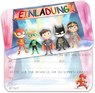 12 Superhelden Einladungskarten Kindergeburtstag für Jungs und Mädchen, Geburtstagseinladungen für Kinder inkl. 12 Briefumschläge, Geburtstagseinladungen, Party deko, Einladung Einschulung (E) 
