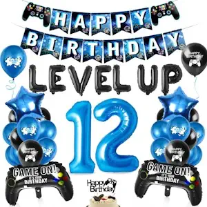 Videospiel Luftballon 12. Geburtstag Blau, Geburtstag 12 jahre Junge Spiel, Ballons Blau Schwarz, Zahl 12 Folienballon, für Kinder Junge Geburtstag Party Dekoration 