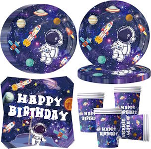 Weltraum Partygeschirr für 16 Gäste,Astronaut Partyteller Geburtstag Deko Geschirr,Weltraum Party Pappteller Becher Servietten,Weltraum Raketen Astronaut Kindergeburtstag Deko