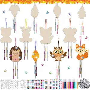 Windspiel Bastelset Kinder,12 Stück Windspiel zum Bemalen,Windspiel Basteln Holz,bastelset Herbst Kinder,DIY Holz Herbstdeko,für Jungen Mädchen Herbst Geschenke Dekorationen