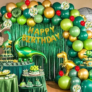 YinQin 143 Stück Geburtstag Dinosaurier Ballon Dekoration mit Füllpumpe, Dino Geburtstagsballon Dinosaurier Geburtstags Luftballons Dino Grüner Wald Geburtstagsdeko Ballon Geburtstag Deko 