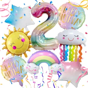 Regenbogen Geburtstagsdeko 2 Jahre 8 Stück, Helium Ballon Regenbogen 2, Luftballon RegenbOgen, RegenbogEn Party Kinder, Deko Geburtstag 2 Jahre Mädchen 